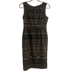 Vince Camuto black lace dress with tan underlay, size 4